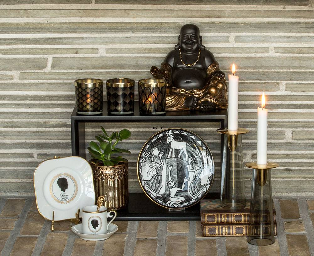 Glückbuddha / Budai sitzend, Braun und Gold Polyresin