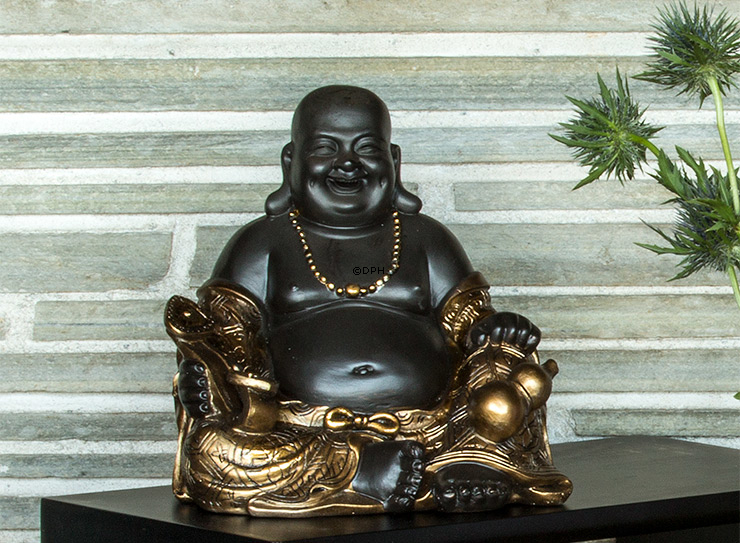 Glückbuddha / Budai sitzend, Braun und Gold Polyresin