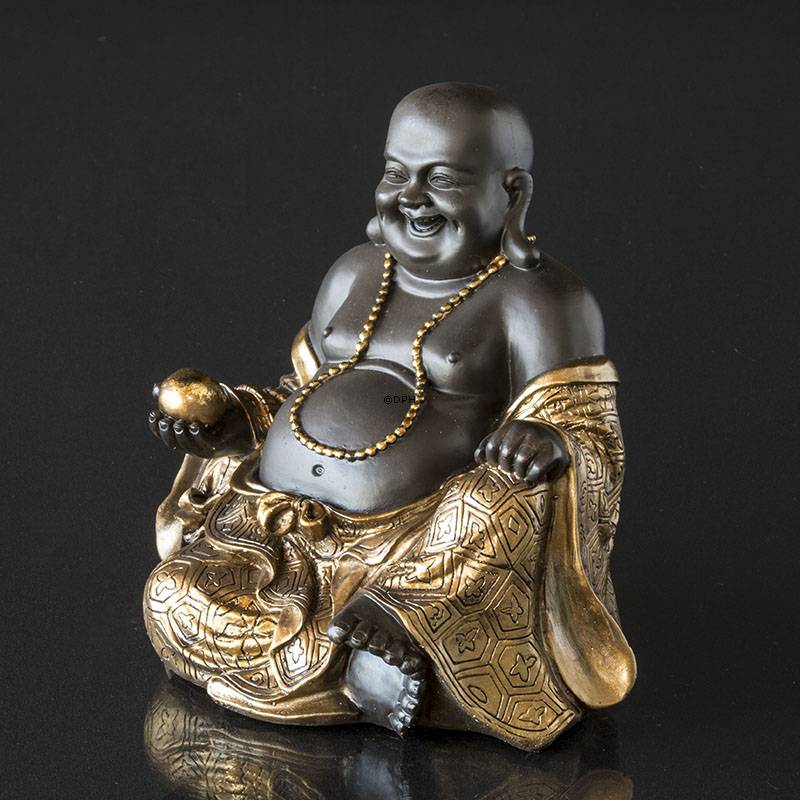 Lachender Buddha / Budai sitzend, Braun und Gold Polyresin