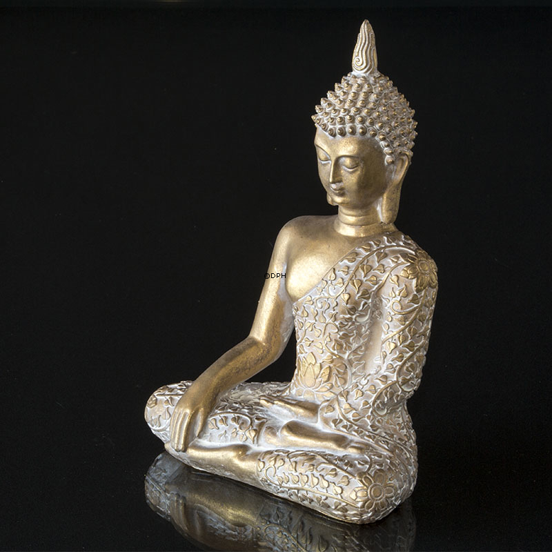 Buddha sitzend Bhumisparsa Mudra, Goldfarbe Polyresin