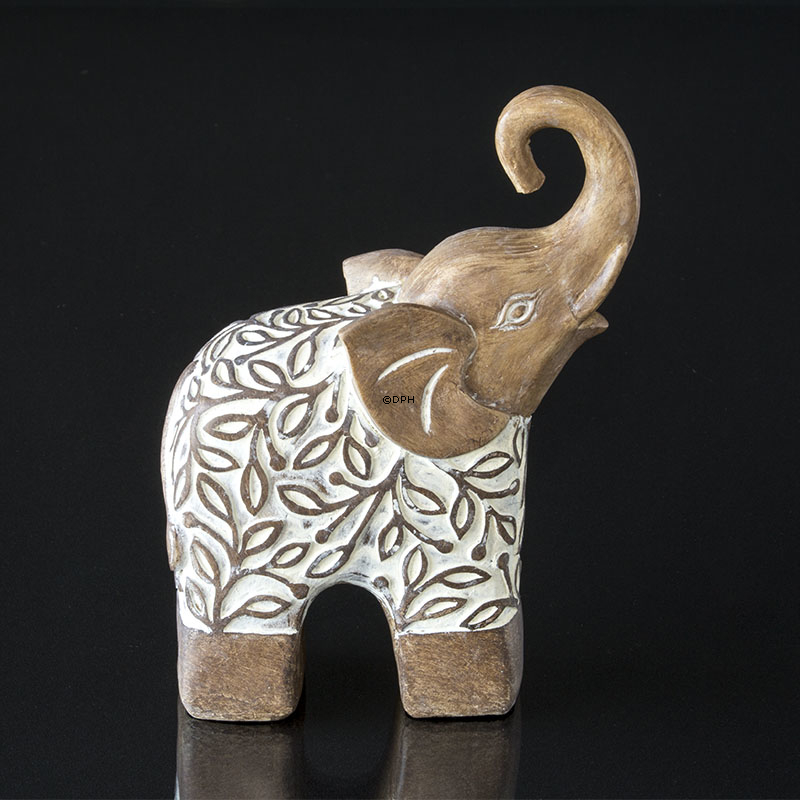 Elefant mit Schnabel hoch, Beige Polyresin