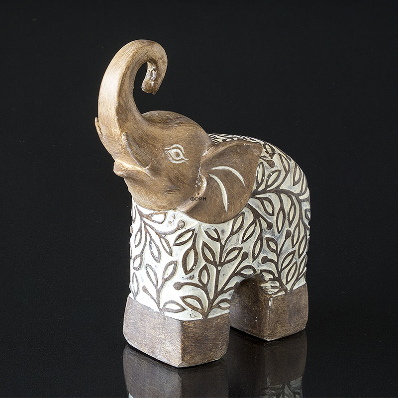 Elefant mit Schnabel hoch, Beige Polyresin
