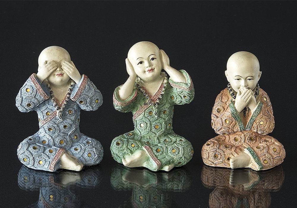 Drei Mönche, die nicht sehen, nichts sagen und nichts hören, Set von 3