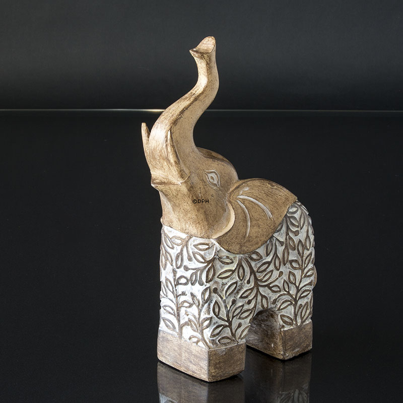 Elefant mit Schnabel hoch, Beige Polyresin