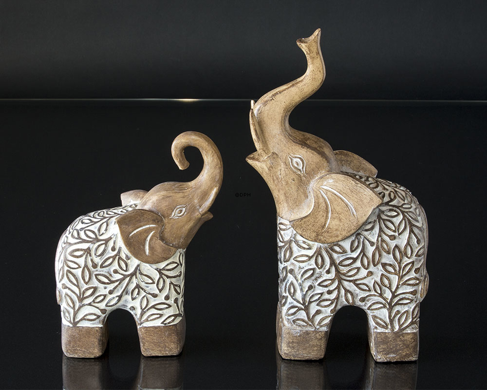 Elefant mit Schnabel hoch, Beige Polyresin