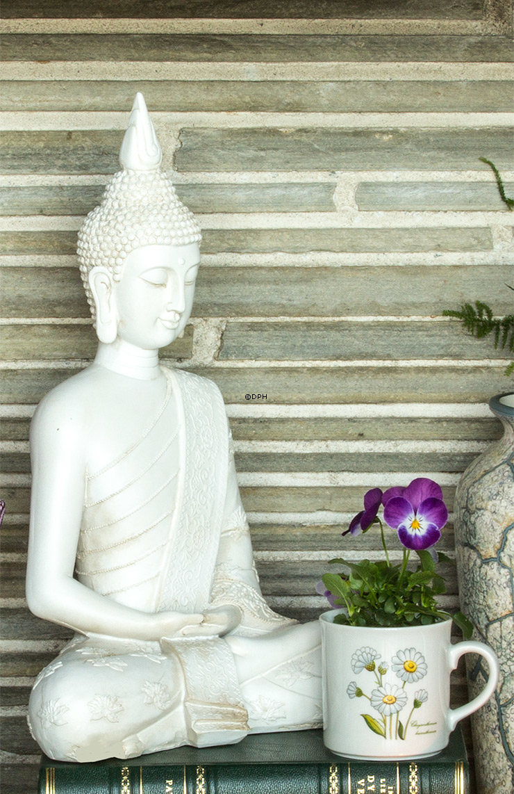 Buddha sitzend in Meditation Dhyana Mudra, Weiß Polyresin