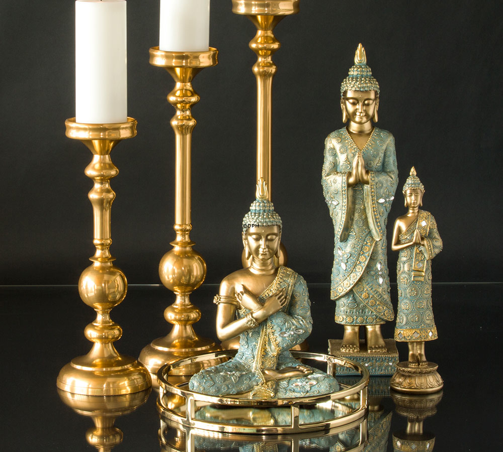 Buddha stehend betend, Golden und Grün Polyresin