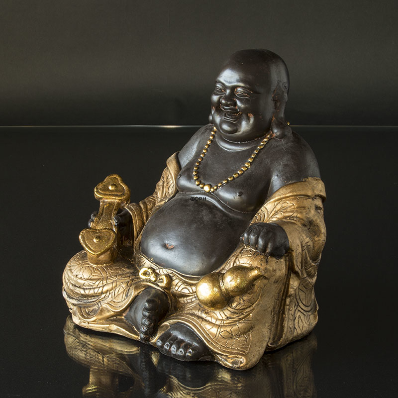 Glückbuddha / Budai sitzend, Braun und Gold Polyresin, Groß