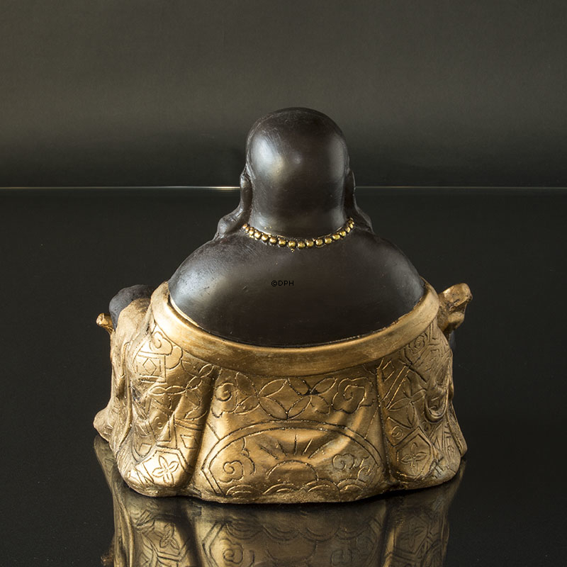 Glückbuddha / Budai sitzend, Braun und Gold Polyresin, Groß