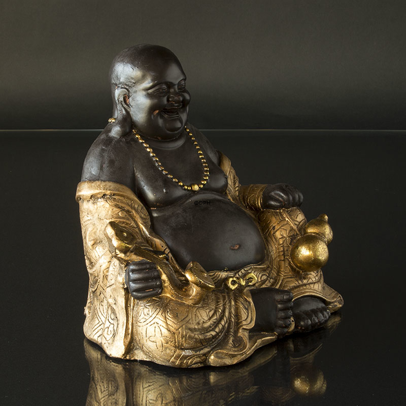 Glückbuddha / Budai sitzend, Braun und Gold Polyresin, Groß