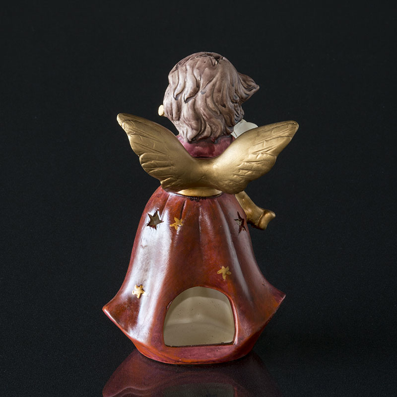 Engel mit Glocke in Rot, Teelicht, klein