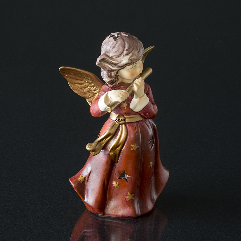 Engel mit Glocke in Rot, Teelicht, klein