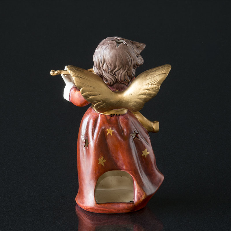 Engel mit Geige in Rot, Teelicht, klein