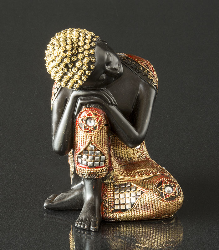 Buddha sitzend mit Hände auf dem Knie, Schwarz und Gold Polyresin