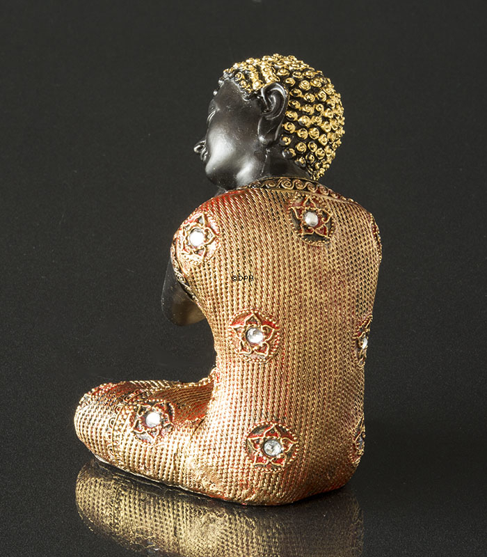 Buddha sitzend mit Hände auf dem Knie, Schwarz und Gold Polyresin