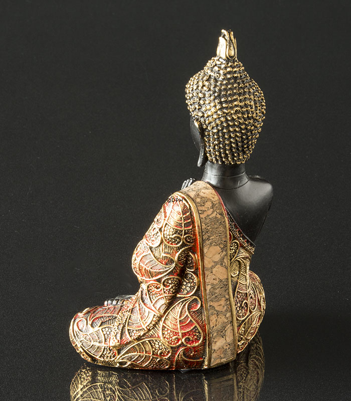 Betender Buddha, Schwarz und Gold Polyresin