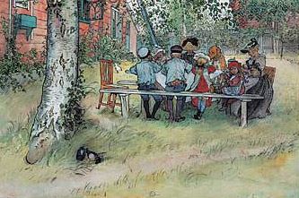 Carl Larsson Gemälde Frühstück unter der großen Birke