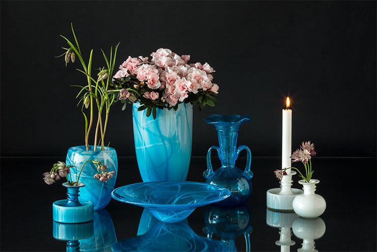 Glaskunst Vasen, Schalen und Kerzenhaltern Holmegaard