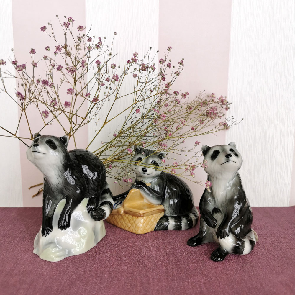 Drei kleine Waschbären-Figuren, Royal Copenhagen