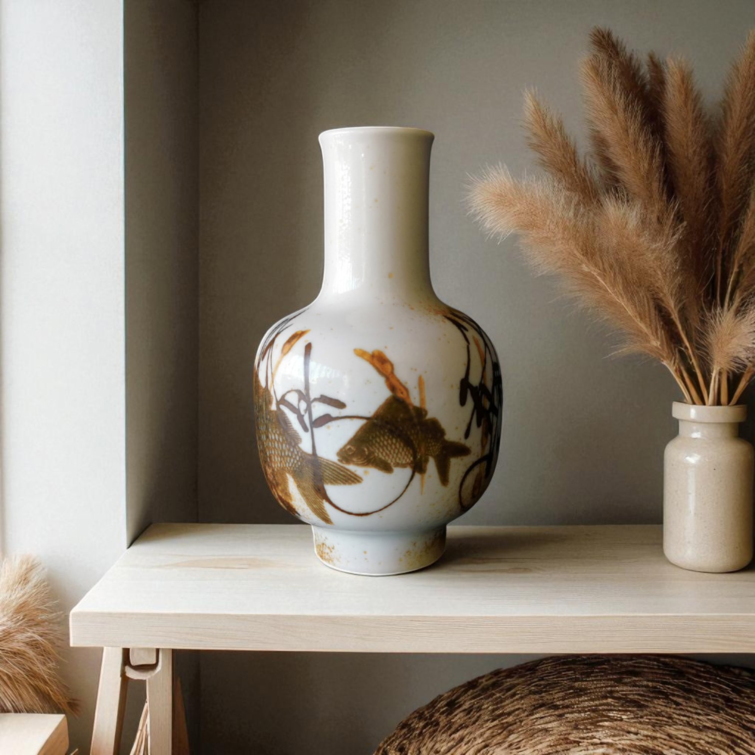 Diana Fayance Vase mit Fischen von Nils Thorssen, Royal Copenhagen Nr. 1063-5367
