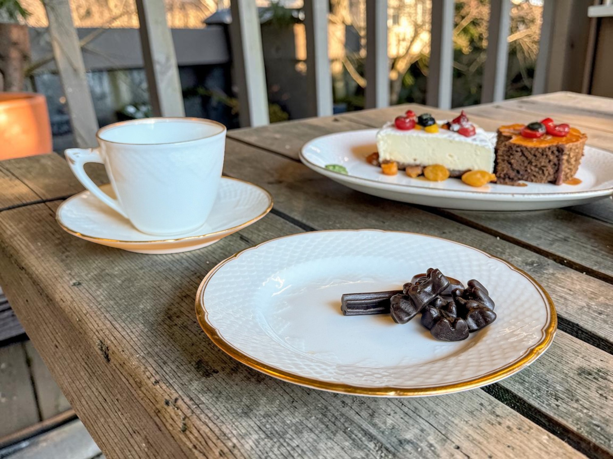 Bing & Gröndahl Hartmann Kaffeeservice auf der Terrasse.