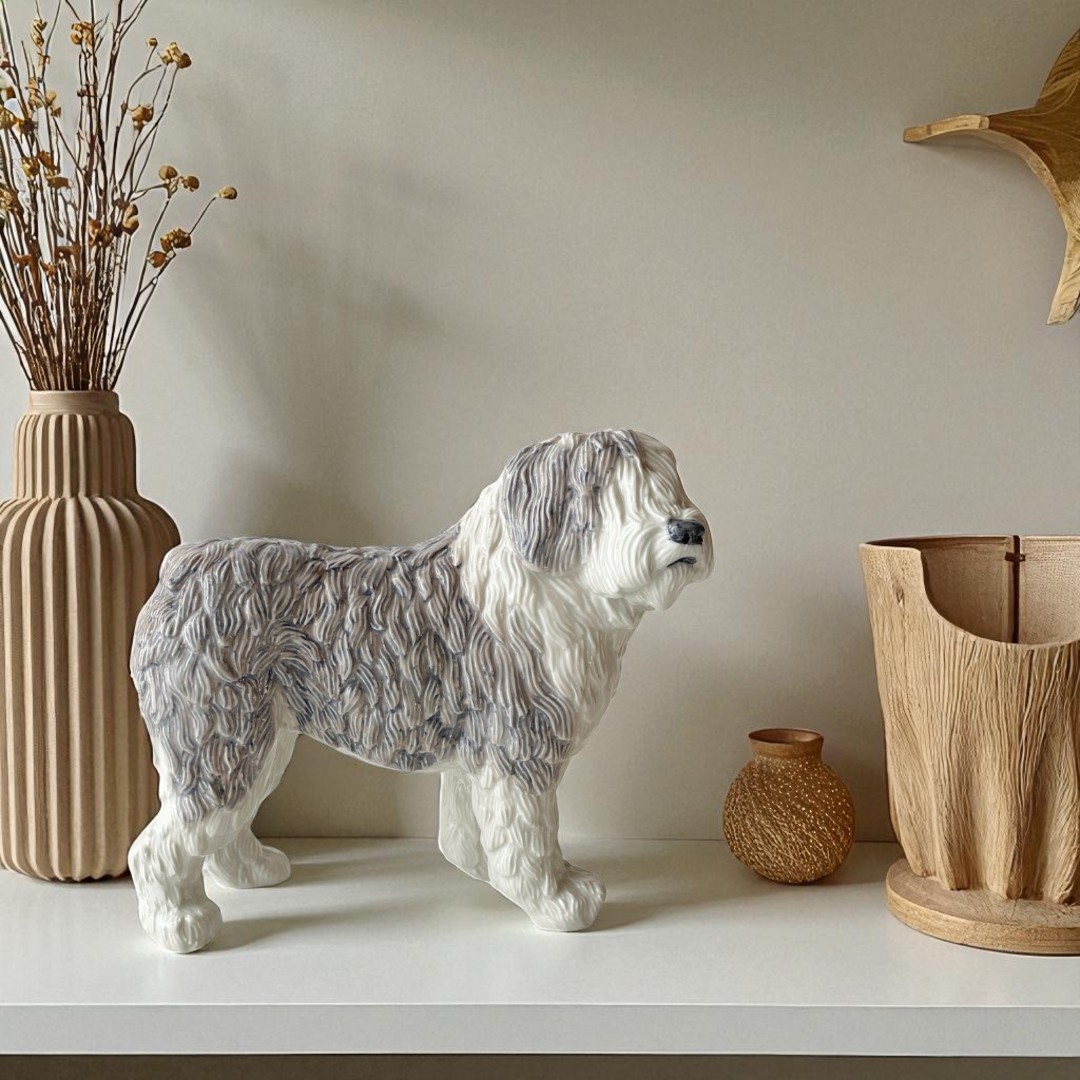 Porzellanfigur eines Old English Sheepdog von Royal Copenhagen