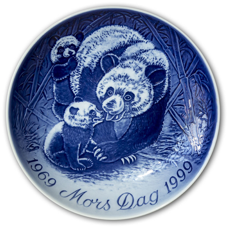 Bing & Gröndahl Muttertags-Jubiläumsplatte 1999 mit Panda und Jungen