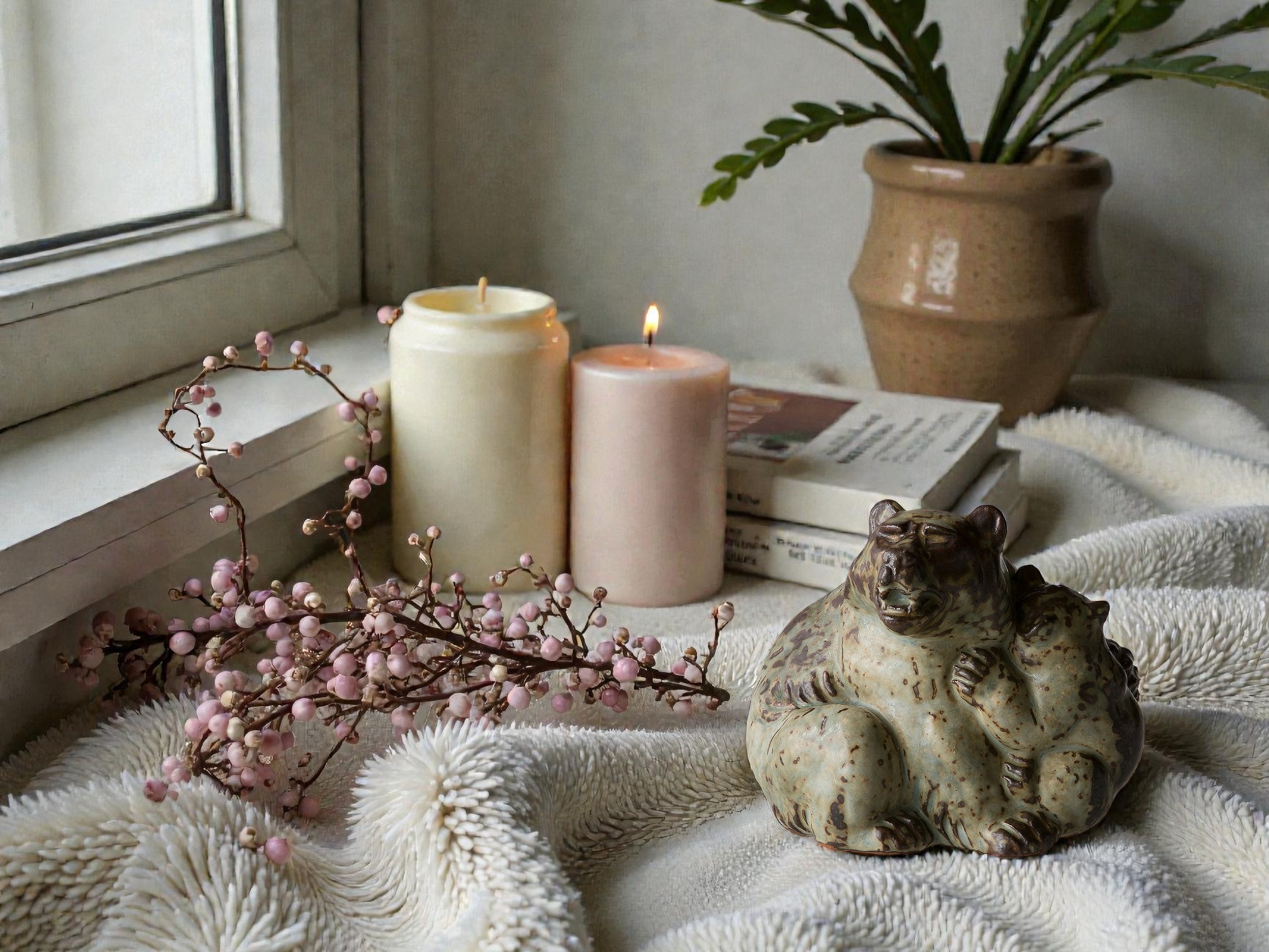 Steinzeugfigur eines Bären mit Jungen von Royal Copenhagen