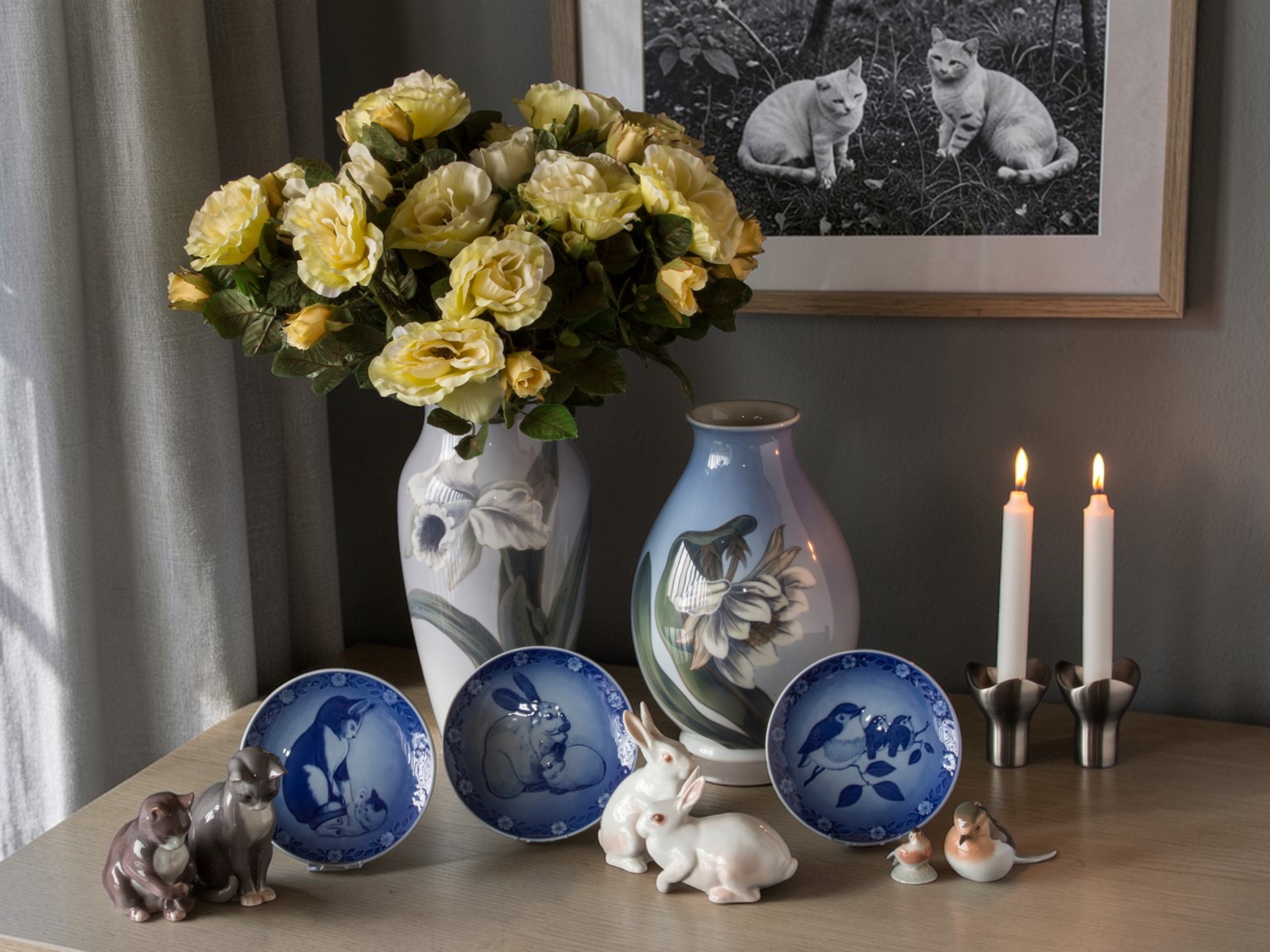 Katzenfiguren aus Porzellan von Royal Copenhagen und Bing & Grøndahl