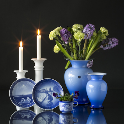 Weihnachtsteller, H. C. Andersen Tasse, Amphoren und Holmegaard Kerzenhalter